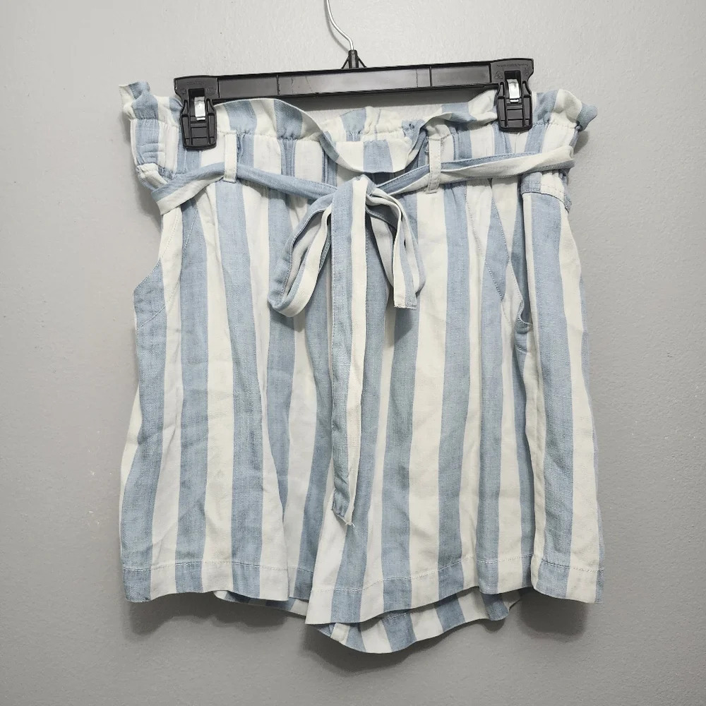 Thread and supply women's paper bag shorts size L blue and cream 100% lyocell